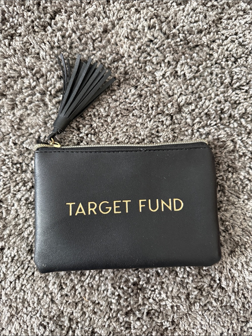 Target Black Leather Zip Pouch with Gold "TARGET FUND" Lettering